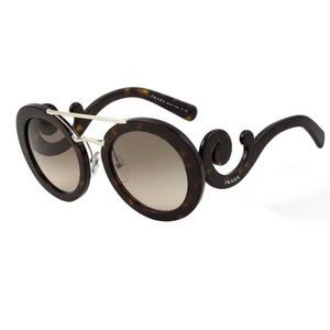 Prada Baroque Round Swirl Oversized Sunglasses in Brown Havana